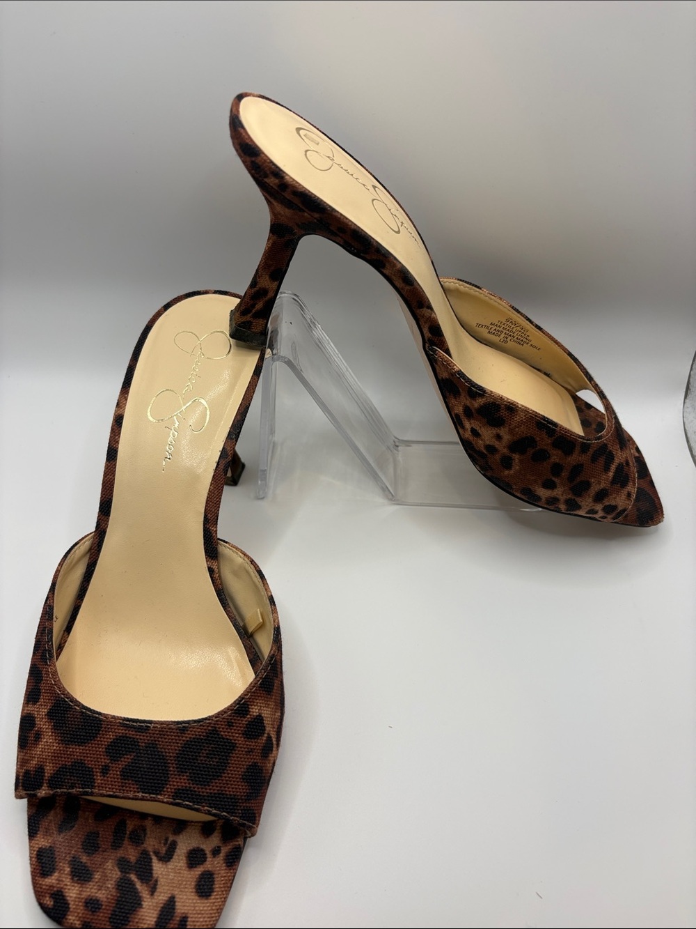 Jessica Simpson Leopard Print Pointed Toe Mule Heels - Brown/Black